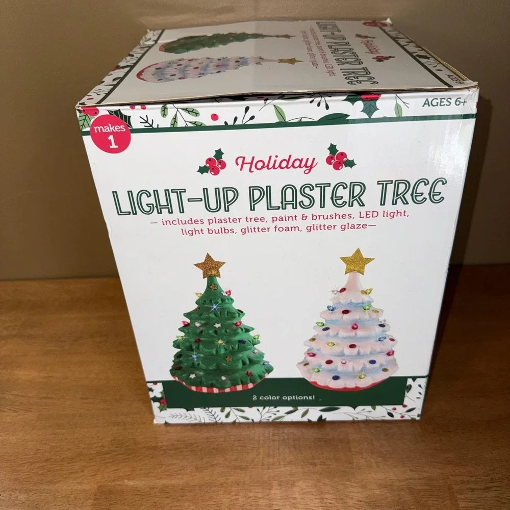 Holiday Light-Up Plaster Tree DIY Craft Kit LED Ceramic Style Christmas Decor